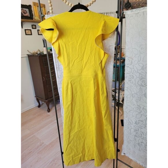 Rent the runway sz 6 sunshine yellow Walker A.L.C dress wrap midi short sleeve - Picture 5 of 8